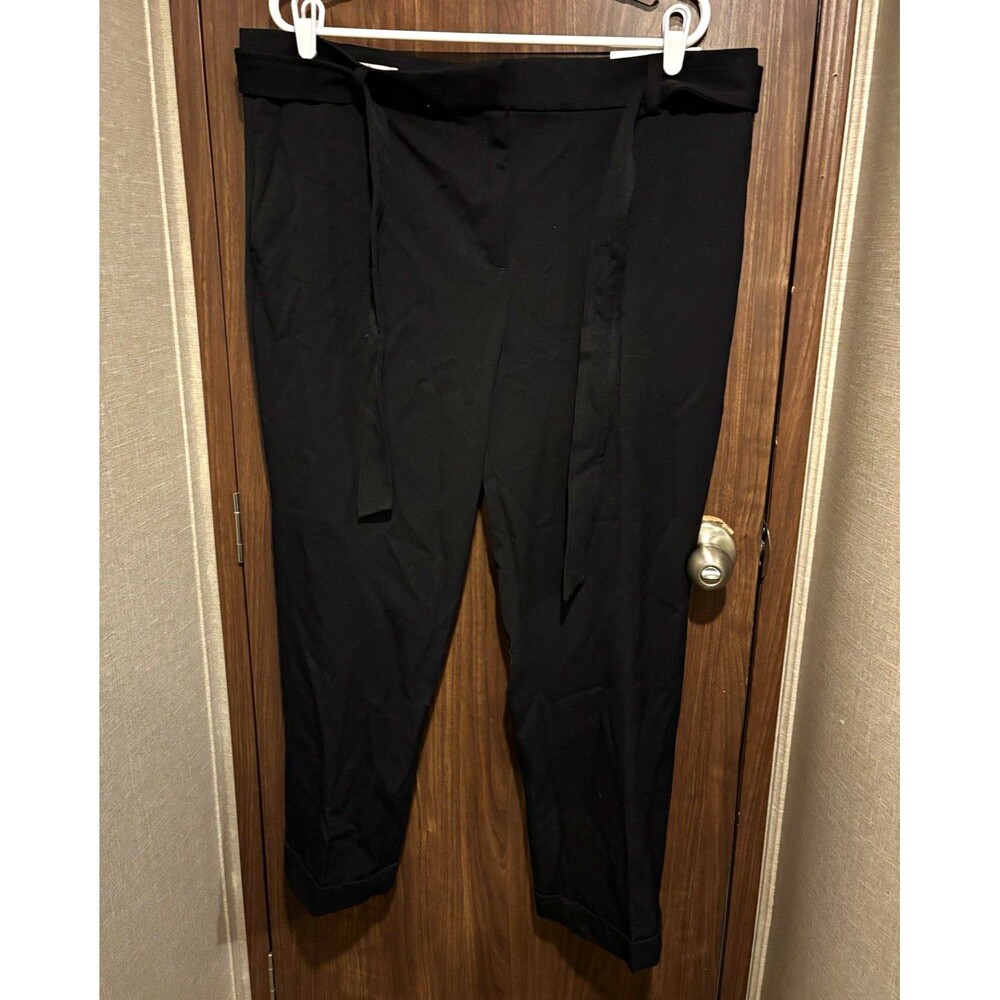 LOFT The Devin Slim Tie Waist Women's Black Flat front Dress Pants Size 16 NWT